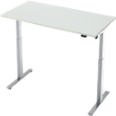 Bureau, hauteur réglable électriquement, rectangulaire, pied en T, L 1300 x P 650 x H 720-1200 mm, gris clair/argenté