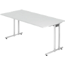 Bureau JENA, pieds en C, rectangulaire, l. 1600 x P 800 x H 720 mm, armature alu argenté, gris clair