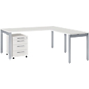 Bureau LOGIN - L 1800 x P 800 x H 740 mm -  table d'extension - avec caisson mobile - gris clair - notre marque Schäfer Shop Select
