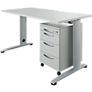 Bureau LOGIN pied en C - L 1600 x P 800 x H 660-820 mm + 1 caisson mobile - décor  gris - notre marque Schäfer Shop Select