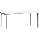 Bureau MODENA FLEX, forme libre, approche à droite, 4 pieds en tube carré, L 1800 x P 1000/800 x H 720-820 mm, gris clair/aluminium blanc