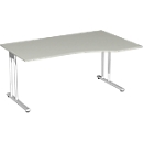 Bureau PALENQUE avec extension, pieds en C, asymétrique, extension à droite, l. 1800 x P 800/1000 x H 720 mm, gris clair