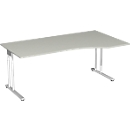 Bureau PALENQUE avec extension, pieds en C, asymétrique, réglage manuel de la hauteur, extension à droite, l. 1800 x P 800/1000 x H 680-820 mm, gris clair
