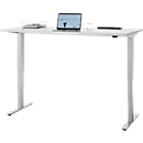 Bureau, réglage électrique de la hauteur, piétement en T sans traverse, L 1600 x P 800 x H 605-1265 mm, gris clair/argenté
