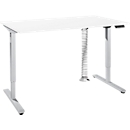 Bureau, réglage électrique de la hauteur, rectangulaire, piétement en T, L 1600 x P 800 x H 755-1255 mm, blanc/blanc alu + panneau de commande à mémoire, spirale de câbles