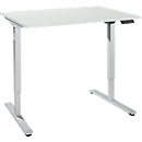 Bureau, réglage électrique de la hauteur, rectangulaire, T-Fu, L 1200 x P 800 x H 755-1255 mm, gris clair/alu blanc + panneau de commande à mémoire, passage de câbles