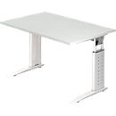 Bureau TARVIS, pieds en C, carré, l. 1200 mm, armature blanche, hauteur ajustable, gris clair