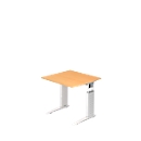 Bureau TARVIS, pieds en C, carré, l. 800 mm, armature blanche, hauteur ajustable, hêtre