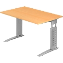 Bureau TARVIS, pieds en C, rectangulaire, l. 1200 mm, armature argentée, hauteur ajustable, hêtre