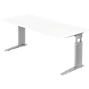Bureau TARVIS, pieds en C, rectangulaire, l. 1800 mm, armature argentée, hauteur ajustable, blanc