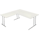 Bureau Toledo, avec table d’extension, hauteur ajustable, pieds en C, l. 1600 x P 800 mm, blanc
