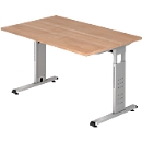 Bureau ULM, piétement en C, rectangulaire, L 1200 x P 800 x H 650-850 mm, décor noyer