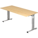 Bureau ULM, piétement en C, rectangulaire, L 1800 x P 800 x H 650-850 mm, décor érable