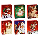 Cadeauzakjes Kerstmis TSI serie 5, 6 verschillende motieven, koord &amp; label, medium, B 180 x D 100 x H 230 mm, papier, gekleurd, 12 stuks