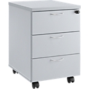 Caisson mobile 333, 3 tiroirs, verrouillables, poignées métalliques, 4 roulettes doubles pivotantes, L 404 x P 500 x H 590 mm, gris