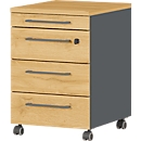 Caisson mobile Agenda Home, 4 tiroirs, L 420 x P 490 x H 610 mm, graphite/chêne