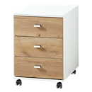 Caisson mobile LIONI - en bois - 3 tiroirs - L 400 x P 490 x H 570 mm - blanc et décor chêne Navarra