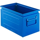 Caja apilable Schäfer Shop Select, volumen 13,4 l, 80 kg, asas plegables, L 379 x A 207 x A 200 mm, chapa de acero, azul RAL 5015