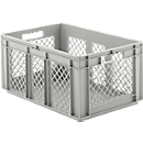 Caja norma europea serie EF 6281, de PP, capacidad 56,6 l, paredes caladas, gris, asidero