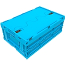 Caja plegable dimensiones norma europea 6422 NG DL, con tapa, para almacenamiento y transporte de retorno, 41,4 l, azul
