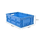 Caja plegable dimensiones norma europea 6422 NG, sin tapa, para almacenamiento y transporte de retorno, 41,4 l, azul