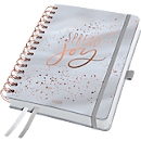 Calendrier à spirales Sigel Glittery Joy 2025, format A5, calendrier en DE/EN/FR/NL, élastique, passant pour stylo &amp; pochette 240 pages, papier, gris