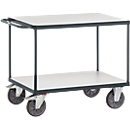 Carrito de transporte con mesa ESD, 2 niveles, 850 x 500 mm, hasta 500 kg, acero/madera, gris pizarra
