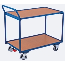 Carro de mesa Schäfer Shop Select, ligero, tablero de acero/MDF, decoración azul genciana/haya, 2 estantes, L 985 x A 605 mm, ruedas TPE con EasySTOP, hasta 250 kg