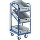 Carro de preparación de pedidos Rollcart, para eurocontenedores, 3 niveles con fondo abierto, L 410 x A 620 x H 1350 mm, capacidad de carga 200 kg, incl. 3 eurocontenedores