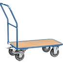 Carro para almacén, con plataforma de madera, L 850 x An 500 mm, hasta 400 kg, tubo de acero, azul