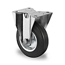 CASCOO Roulette fixe SWS4, avec ø de roue 125 mm x L 38 mm, jante en acier, bande de roulement en caoutchouc plein, noir, roulement à rouleaux, jusqu'à 100 kg