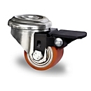 CASCOO roulette pivotante à trou dorsal SWU5, avec blocage de roue, ø de roue 35 mm x L 27 mm, jante en acier, bande de roulement en polyuréthane, marron, roulement à billes double, jusqu'à 100 kg