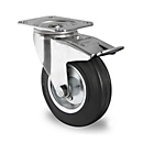 CASCOO Roulette pivotante SWS4, avec blocage total, ø de roue 200 mm x L 50 mm, bande de roulement en caoutchouc plein, noir, roulement à rouleaux, jusqu'à 205 kg