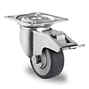 CASCOO swivel castor P2T2, with total brake, wheel ø 50 mm x W 19 mm, polypropylene rim, elastomer tread, gray, ball bearing, up to 50 kg