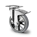 CASCOO zwenkwiel BAF2, met rem, wiel ø 160 mm x B 50 mm, aluminium velg, elastisch loopvlak, grijs, dubbele kogellager, tot 400 kg