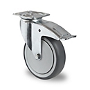 CASCOO zwenkwiel P2T2, met rem, wiel ø 125 mm x B 32 mm, velg polypropyleen, loopvlak elastomeer, grijs, kogellager, tot 100 kg