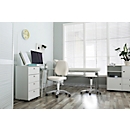 Chaise pivotante de cabinet médical bimos, avec roulettes, pour laboratoires &amp; zones à hygiène critique, réglable en hauteur, L 460 x P 440 x H 470-610 mm, similicuir, noir