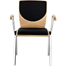 Chaise visiteur 7450, empilable, soutien lombaire, avec accoudoirs, dossier rembourré Point/Trevira CS, noir