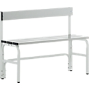 Changing bench, stainless steel tube/aluminium, single with back section, 1015 mm wide, light grey