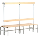 Changing bench, tubular steel/wood, double, with wardrobe section, 2000 mm wide, light grey