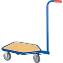 Chariot à barre de poussée avec surface de chargement en bois