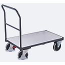 Chariot à barres de poussée ESD, acier/panneau de particules, gris graphite/gris clair, L 880 x l 500 mm, avec traverse, roulettes en TPE avec EasySTOP, jusqu'à 400 kg