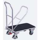 Chariot à cintres pliable, aluminium/plaque de contrôle, caoutchouc, aluminium argent/noir, L 720 x l 450 mm, pliable avec traverse, roulettes TPE avec EasySTOP, jusqu'à 150 kg