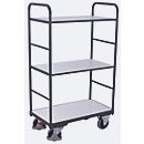 Chariot à étagères ESD, acier/ aggloméré, gris graphite/ gris clair, 3 étagères, 850 x 500 mm, EasySTOP, jusqu'à 250 kg