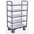 Chariot à étagères ESD, acier/ aggloméré, gris graphite/ gris clair, 5 étagères, 850 x 500 mm, EasySTOP, jusqu'à 250 kg