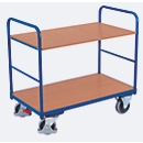 Chariot à plateaux, acier/MDF, décor bleu gentiane/hêtre, 2 plateaux, 850 x 500 mm, EasySTOP, jusqu'à 250 kg