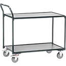 Chariot à plateaux Fetra, 2 plateaux, L 850 x l 500 mm, jusqu'à 300 kg, 2 poignées de poussée, roues pivotantes &amp; fixes, bois &amp; acier, gris anthracite RAL 7016