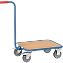 Chariot à poignée, fond en bois, L 600 x l. 500 mm, jusqu’à 250 kg, fils en acier, bleu