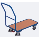 Chariot à revues, panneau acier/MDF, décor bleu gentiane/hêtre, L 890 x l 450 mm, avec traverse, roulettes TPE avec EasySTOP, jusqu'à 200 kg