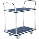 Chariot à roulettes NB-104, 2 tablettes, L 790 x l 480 mm, jusqu'à 120 kg, bleu, bandage caoutchouc plein, acier chromé
